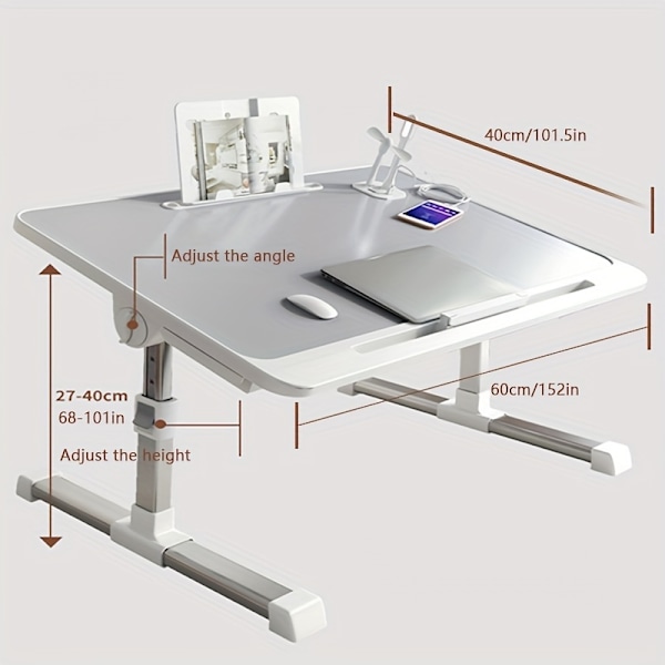 Sängbrickbord för Laptop, Justerbart Sängbord med Låda, Bärbart Stående Bord med Vikbara Ben, Tablet-Bord för Soffa, Soffbord, Golv