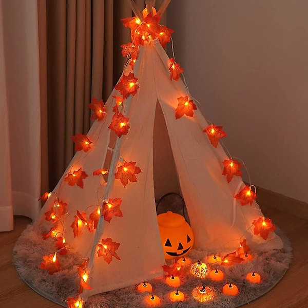 Syksyinen vaahteranlehtiköynnös valosarja vedenpitävä valoketju kiitospäivän Halloween-sisustukseen No. 7 color 3 meters 20 lights