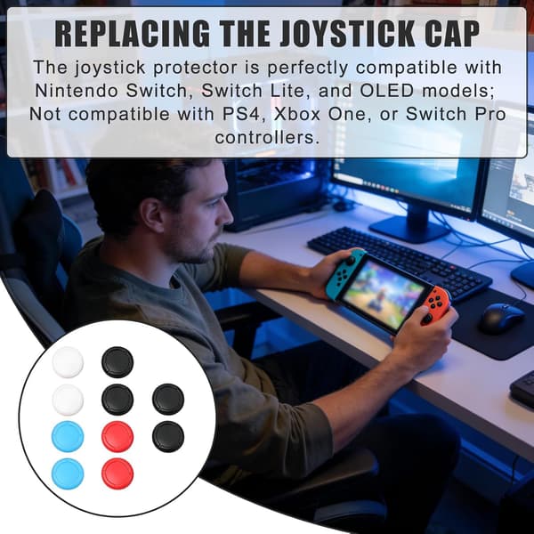 Set med 10 halkfria silikonjoystickkapslar för Switch-joystickkapslar, kompatibla med Switch- och Lite- och OLED-kontroller, hållbart skydd för