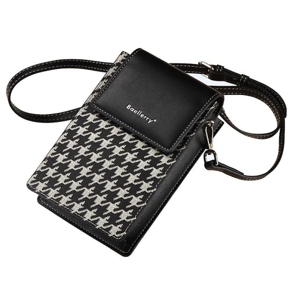 Magnetisk knappsplicing Gird PU läder crossbody väska liten axelväska för resor, dagligt bruk Black
