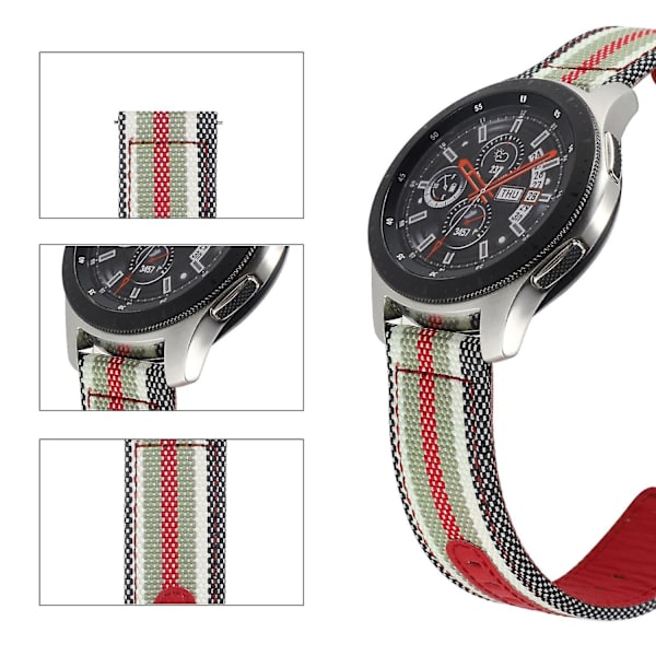 Nylon tyg läder klockarmband för Samsung Galaxy Watch 5 40mm/44mm /Watch 5 Pro 45mm, oval spänne Black  Red Stripe
