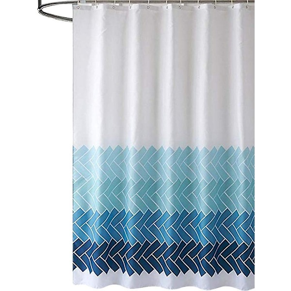 (Gradient Striber Blå) 180cm X 180cm Bruseforhængsforing Badeværelse Dekorativ Vandtæt Maleri Med 12 Kroge Meldugbestandig Maskinvaskbar