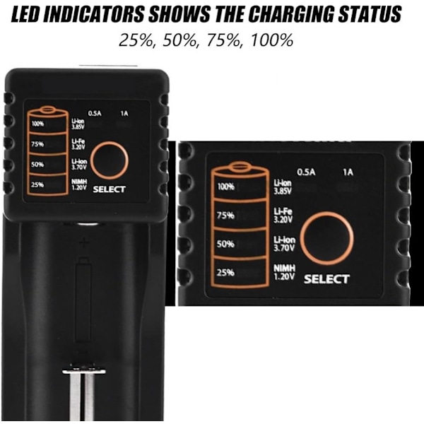 Lii-100 Mini Multi-Funktions USB 1.2V / 3.7V / 3V / 3.85V Batterioplader med Varmeafledning