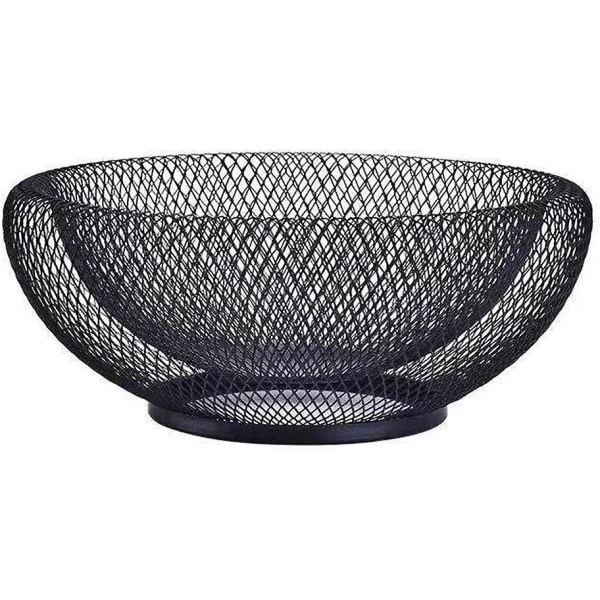Verkkokulho Hedelmille, Koristeellinen Hedelmäkori, Metallinen Karkkikulho Teline Keittiön Työtasolle, Ruokapöydälle, Toimistoon, 10 tuumaa (musta)