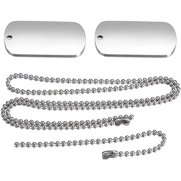 Army Style Dubbel Hundmärkeshänge Halsband för Män, Acsergery Biker 70cm Kulkedja Present