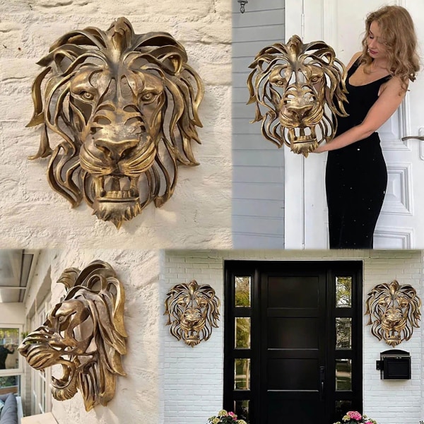 Stor lejon väggmonterad konstskulptur, kreativt djurhuvud Väggfäste hängande dekoration