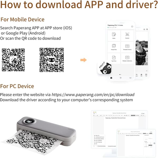 F2S Bärbar skrivare i A4-format Termisk utskrift Trådlös BT Resemobilskrivare Stödjer 4/8 tum Kompatibel med Android och iOS Windows Mac