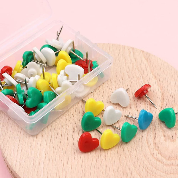 Färgglada hjärtformade tryckstift, plastnålar, kartnålar, söta tryckstift (100 st)