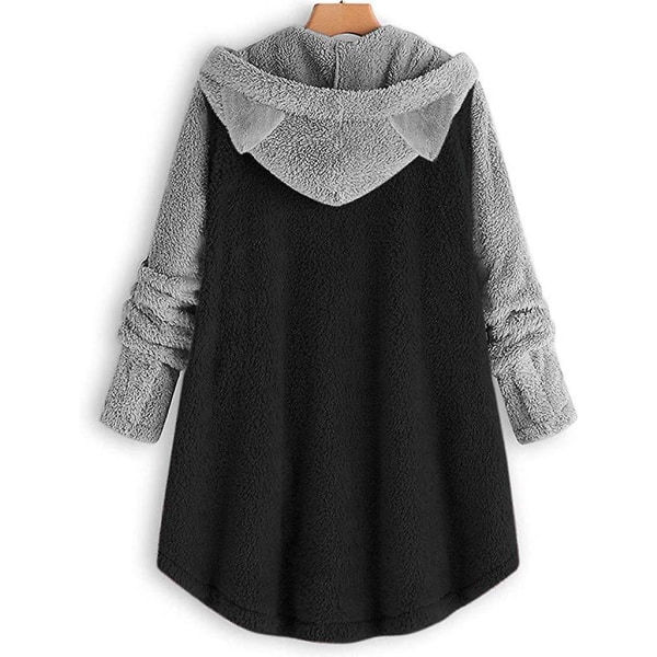 Vinterfrakker til Kvinder Dobbeltsidet Fleece Blanket Hoodie, Dame Cardigans Farveblok Leopard Knap Fuzzy Hættejakker Udsalg, Sød L