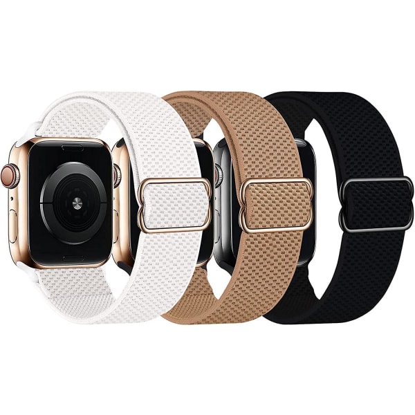3-pack stretchigt nylon solo-band kompatibelt med Apple Watch -band 38 mm 40 mm 41 mm 42 mm 44 mm 45 mm för kvinnor män, justerbart sportelastiskt band för