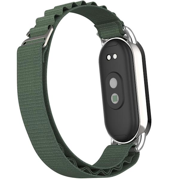 Udskiftningsurrem til Xiaomi Smart Band 8 Nylon Armbåndsrem med Sølvstik Army Green