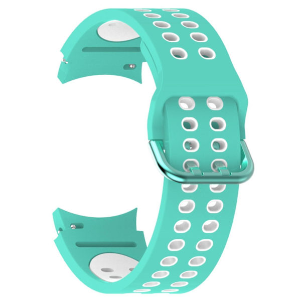 20mm silikoniranneke Samsung Galaxy Watch 5 40mm/44mm / 5 Pro 45mm -kelloon, kaksoisreikäsoljella Cyan   White