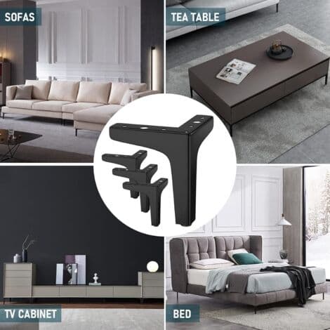 Set med 4 möbelben, 10 cm moderna triangulära bordsben i metall, hårnålsformade möbelben för skåp, svarta