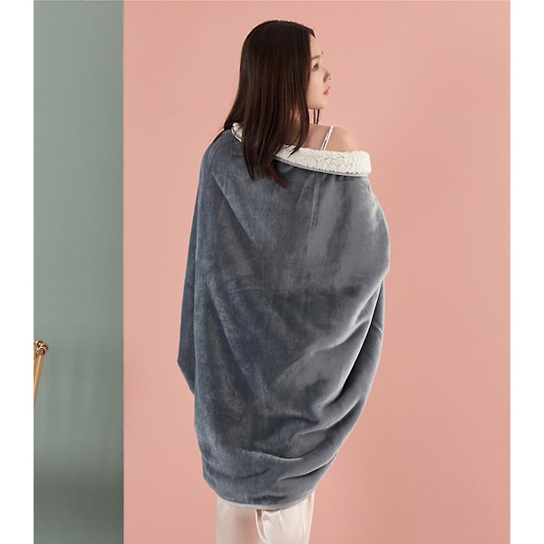 Mørkegråt ternet tæppe, dobbeltsidet fleece- og plys-tæppe til seng, sofa, bil, stue, soveværelse, vintervarmt multifunktionelt tæppe, kappe, sjal med knap Ch