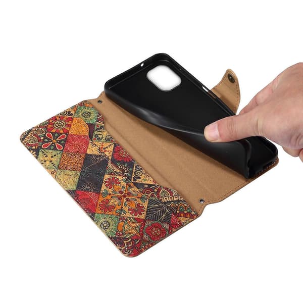 Plånboksfodral för iPhone 11 med blommigt tryck, reptåligt läderfodral med ställ