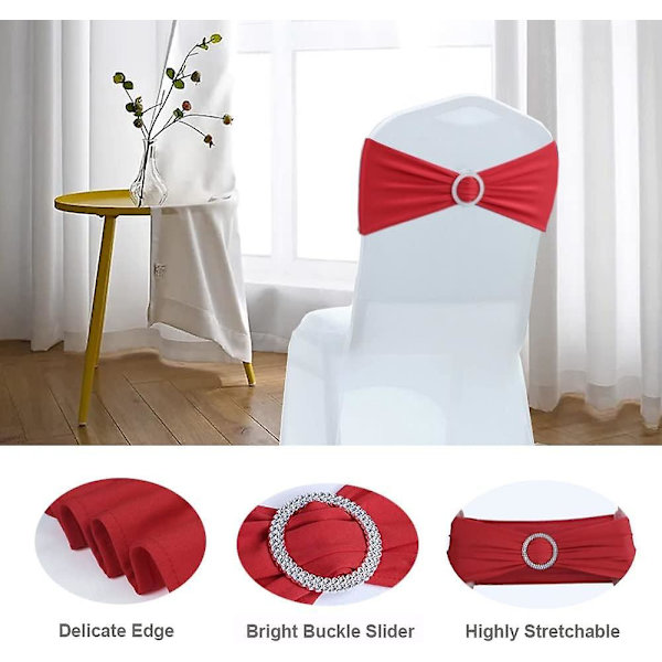 Stol Sløjfer Spandex Stretch Stol Buer Med Spænde Slider Til Bryllupsfest Dekorationer (rød, 25 stk)