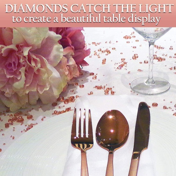 Roséguld diamantbordskonfetti-fest- och bröllopsdekorationer, över 3 000 glittrande akrylstenar med 3 mm diamanter