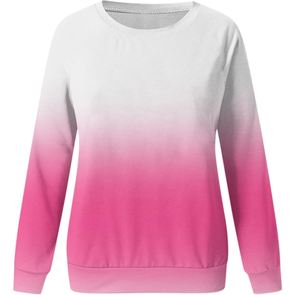 Dam med rund hals, färgblock/solid sweatshirts Toppar Långärmad Casual Pullover Söt lättvikts lösa toppar m4 hot Pink Small