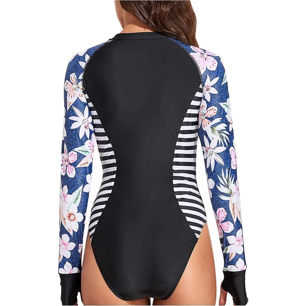 Dame Langærmet Heldragt Badedragt Dame Langærmet Blad Badedragt 06 Black L