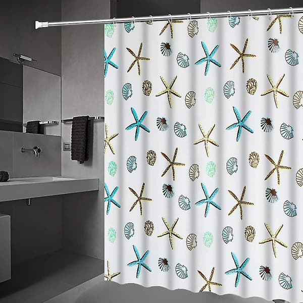 Antimögel duschdraperi - Blå nautisk extra lång badrum duschdraperi antibakteriell (150x180cm)