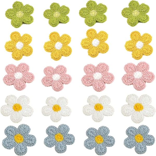 Handgjorda stickade virkade broderade leende ansikte solrosblommor lappar syapplikationer prästkragar blommor lapp för kvinnors kläder huvudbonader hårklämmor Ha