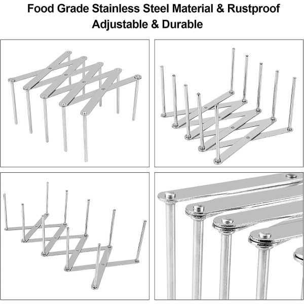 2 stk. rustfrit stål tallerkenstativ, 2 stk. justerbar holder til spareribs, multifunktionelt opbevaringsstativ