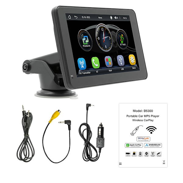 Trådløs bærbar bilskærm til Apple Car Play, 7 tommer HD bilradio modtager, med Android Auto GPS/Stemmestyring/AUX/TF
