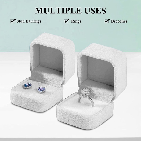 2-pack sammetsringaskar, case med örhängen, örhängen, presentaskar med örhängen, smyckesdisplay (vit)