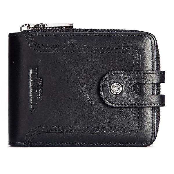 Vintage myntväska RFID-spärrkortsväska för män Kort plånbok med dragkedja i toppskikt av kohud Black