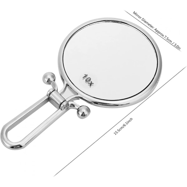 Dubbelsidig sminkspegel, 10x förstorande handspegel (silver)