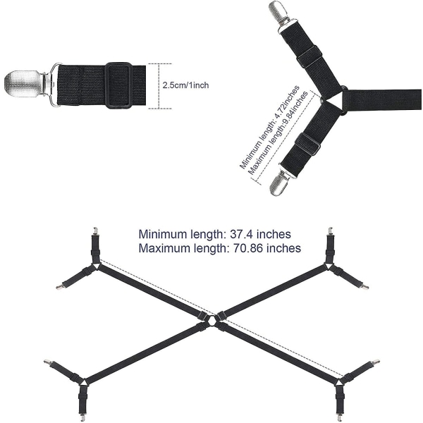 Lakanlakan Rem Lag Straps Fasteners Suspenders Grippers Clips, Triangelform, Justerbar Crisscross Hörnfäste Passar För Twi Ueen/king, Svart