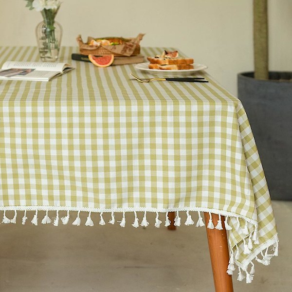 Rutete Duk Rektangulær Vaskbar Buffalo Plaid Duk Med Dusker Bomull Lin Gingham Bordduk For Piknik Kjøkken Spisestue, Lys G