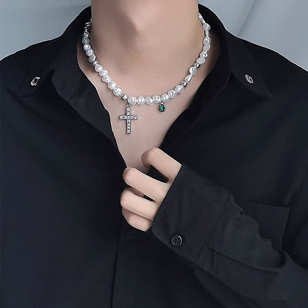 Ristihelmi Choker Kaulakoru Miehille Naisille Unisex Hopea Vihreä Kuutiollinen Zirkoni Ruostumaton Teräs Muoti Rohkea Hip Hop Esteettinen Emo Charm Choker Kaulakoru Gi