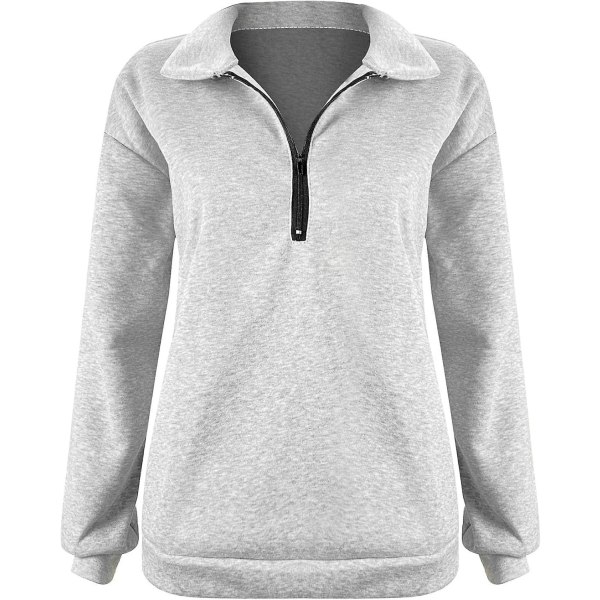 Naisten syksyn collegepaidat, Oversized puolivetoketjullinen pitkähihainen collegepaita, neljännesvetoketjullinen trendikäs huppari, asuja teineille m0 silver Medium