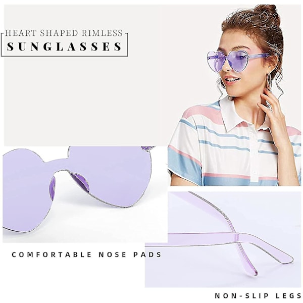 2 Pak Rimløse Hjerteformede Solbriller Kvinder Ét Stykke Transparent Trendy Kærlighed style9