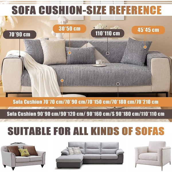 2023 Ny sofföverdrag Chenille sofföverdrag för 3-sits soffa, halkfri L-formad sofföverdrag, möbelskydd sofföverdrag för sittdyna soffa Cream Sofa cushion 90x90cm