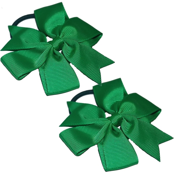 2 X 'flat Fan' Bow Hair Bobbles | Hår Elastisk | Skolhår | Band Slips Emerald Green