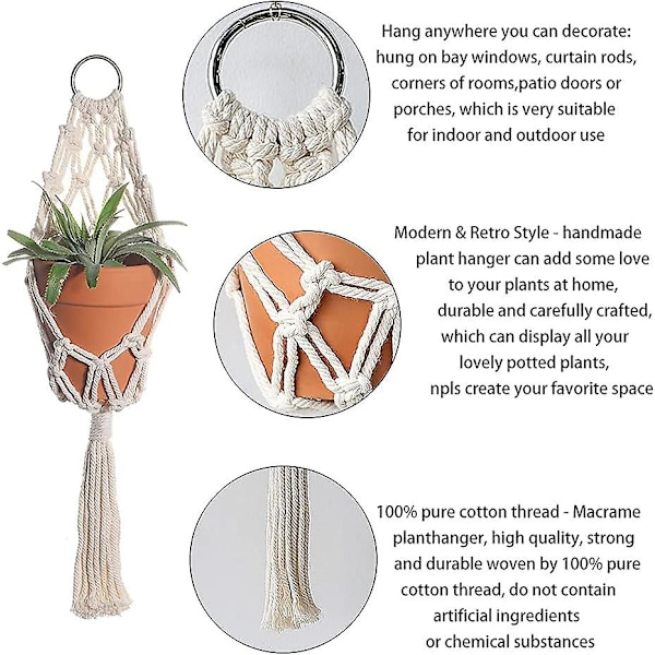 Boho Macrame Växt Hängare Med Takkrokar