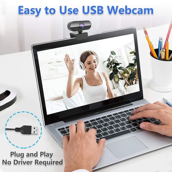 Streaming Webcam med Mikrofon & Ring Light 2K HD Web Cam med Dæksel, Stativ til PC/MAC/Laptop/Desktop, Bredvinkel Webkameraer til YouTube, Videoopkald