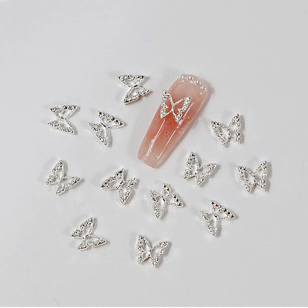 100 st 3D fjärilsnaglar, silver nagelfjärilsberlocker för akrylnaglar legering fjärilsnagelkonst pärlor för kvinnor flickor DIY hantverk nagelkonstdekor