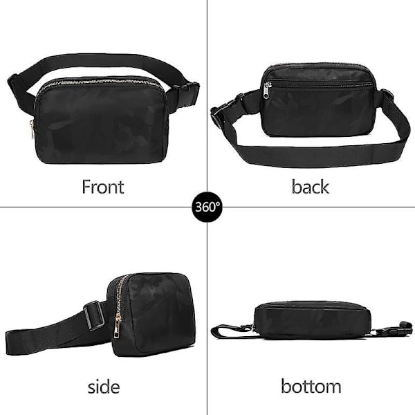 Snygg midjeväska i nylon för män och kvinnor, vattentät, sportig, casual crossbody-väska Black Camouflage