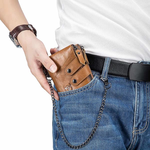 Retro Top-Layer Ko Læderpung RFID Blokerende Kortopbevaringspose Brown