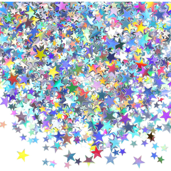 60 G stjärnkonfetti glitter stjärnbordskonfetti metallisk foliestjärnor för festbröllopsfestdekorationer (holografiskt silver, 10 mm och 6 mm)