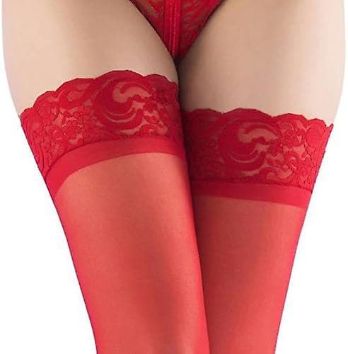 Lingeri Dame Sorte Gennemsigtige Hold Up Strømper - Blød Nylon Med Blomstrede Blondekanter Red