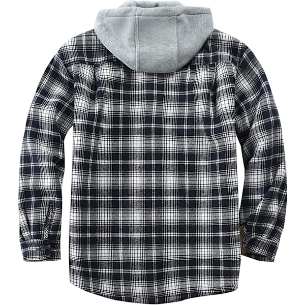 Rutete bomullsjakke for menn, fleeceforet flanellskjorte, Sherpa-jakke med knapper og hette for menn Blue 2XL