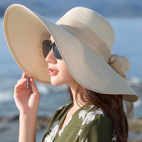 Dam Folable Floppy Hat, bredbrättad solskyddshalmbredd, sommar UV Khaki