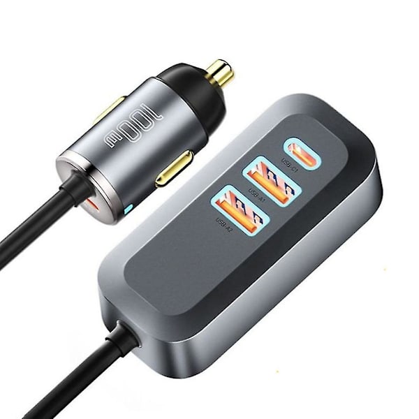 Opgraderet Super Hurtig Biloplader med 1,5 m Forlængerkabel Biloplader Adapter