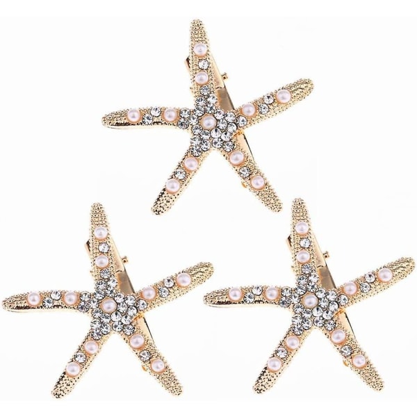 3 st Acsergery Present Pearl Starfish Rhinestones Hårklämmor Mermaid Hår Tillbehör