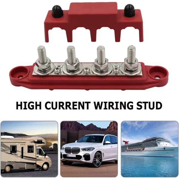 CNImpetus Strömfördelningsblock Samlingsskena, 2 st 5/16\" M8 250AMP 12/24V Automatisk Marin Elektrisk Samlingsskena 4 Bult Svart/Röd M8