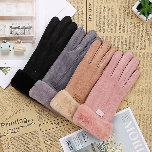 Fashion damhandskar höst vinter söt lurvig varm vantar full finger vantar damer utomhus sport handskar pekskärm Khaki 3 One